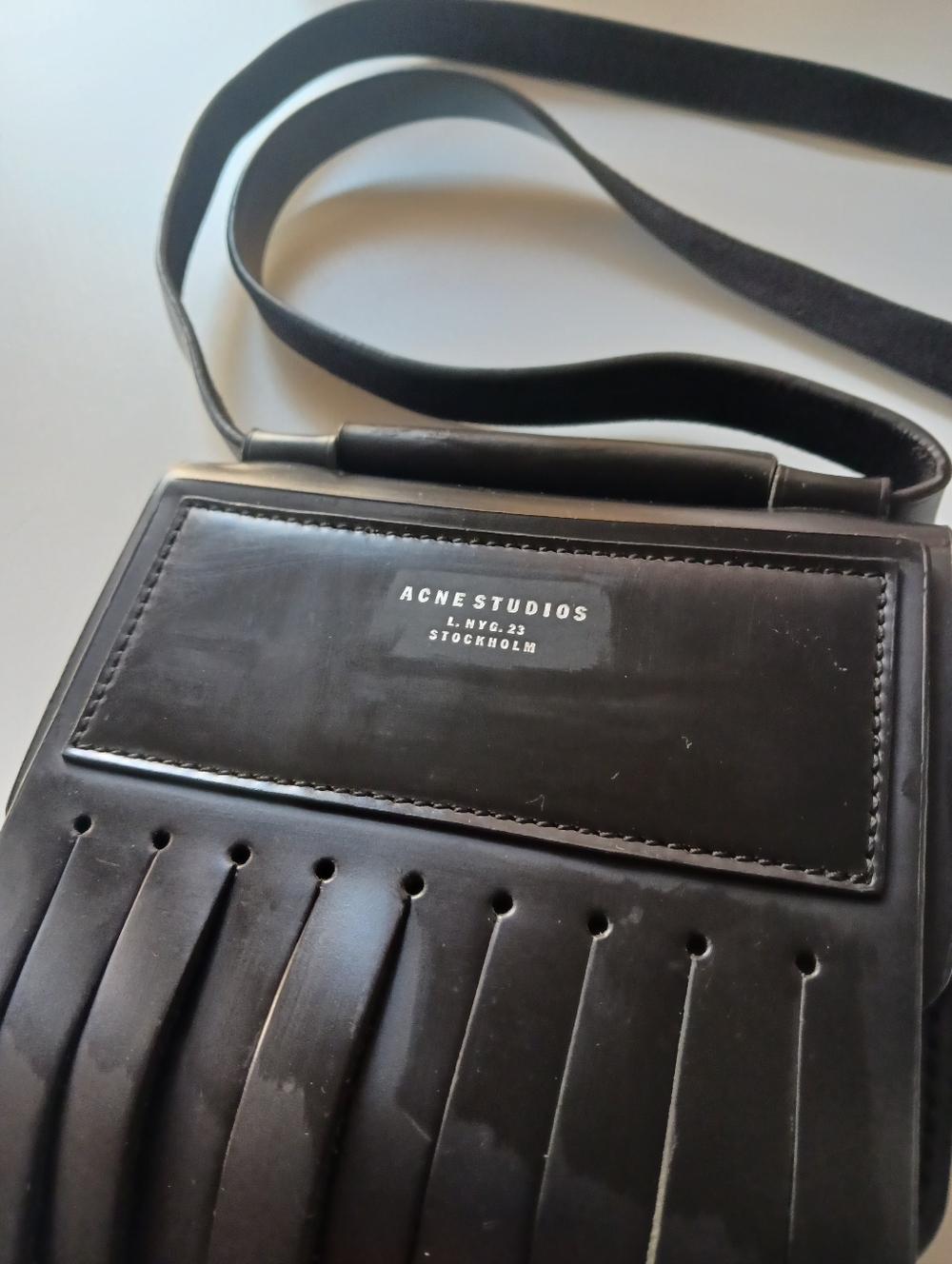 ACNE STUDIO Black Leather Fringe Mini Crossbody Bag - Picture 6 of 11